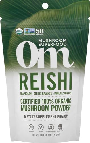 OM MUSHROOM SUPERFOOD Reishi Organic Mushroom Powder, 3.5 Ounce, 50 Servings, Adaptogen, Stress & Immune Support, Superfood Mushroom Supplement