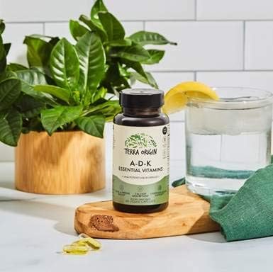 TERRA ORIGIN ADK Essential Vitamins - 60 High Potency Liquid Capsules, Vegan, Non-GMO, Gluten Free, Made in The USA.