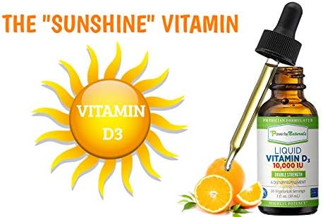 Power By Naturals Vitamin D3 Liquid Drops 10000 IU - High-Potency Vitamin D3 for Adult Bone Strength & Immune Support - Gluten-Free, Non-GMO, Sugar-Free Vitamin - Orange Flavor, 1 fl Oz (30 Servings)