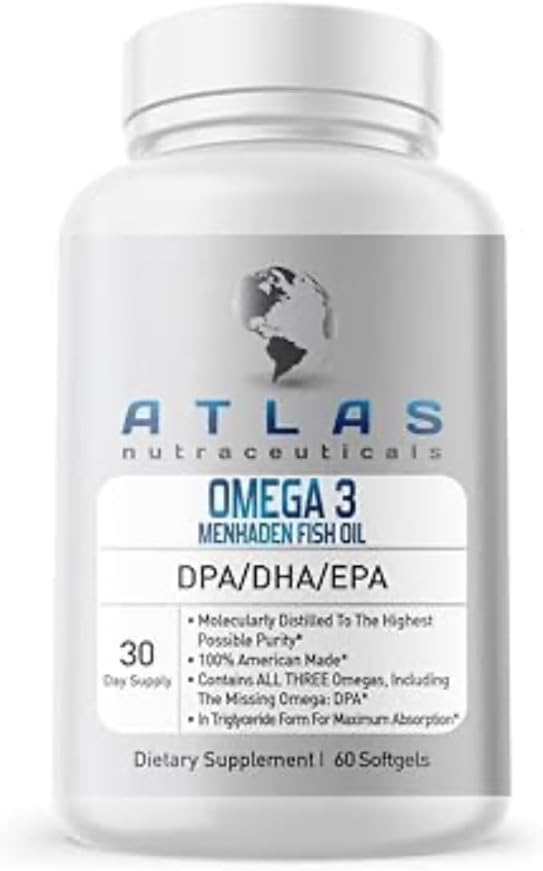 Atlas Nutraceuticals-Atlantic Caught Menhaden Fish Oil-Lab 3-2400mg, Burpless, DPA/DHA/EPA-60 Softgels (1)