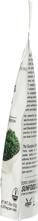 Sunfood Chlorella Spirulina Tablets - Spirulina and Chlorella Capsules, Chlorella Powder Pills, Green Algae Supplement Rich in Chlorophyll, Broken Cell Wall, Vegan - 2 oz Bag