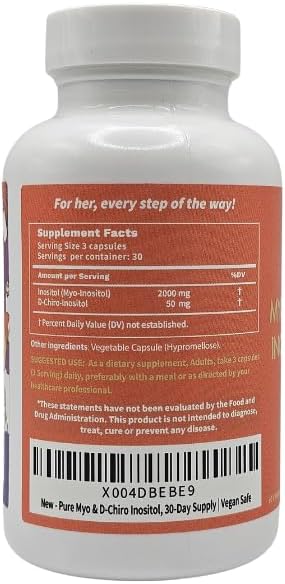 Vegan Myo-Inositol & D-Chiro Inositol Supplement for Women - PCOS Relief, Hormonal Balance, Ovarian Support, Ovulation Support Supplement - Ideal Ratio 40:1-90 Cap - Fertility Supplements for Women