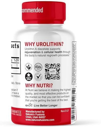 Nutri Urolithin A Supplement 500mg 3rd Party 500 mg 30 Vegan 2 Week+
