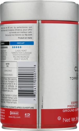 illy Classico Espresso Ground Coffee, Medium Roast, Classic Roast with Notes of Chocolate & Caramel, 100% Arabica Coffee, All-Natural, No Preservatives, 8.8 oz, Ground for Espresso Machines