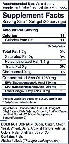 Wiley's Finest Wild Alaskan Fish Oil 1000mg Omega-3s, Omega-3s, SQF-Certified 120 Softgels (120 Servings)