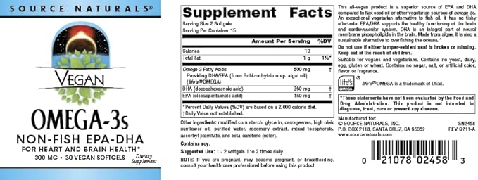Source Naturals Vegan Omega-3s, Non-Fish EPA-DHA, 300 mg 30 Softfgels