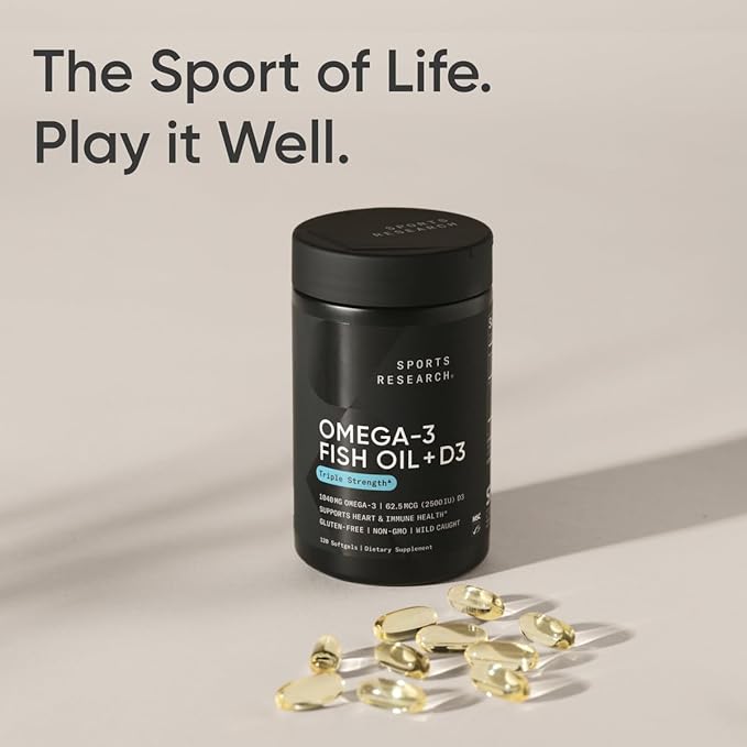 Sports Research Triple Strength 1040mg Omega-3 D3 2500iu 2500iu | 2-in-1 Vitamin 120 Softgels
