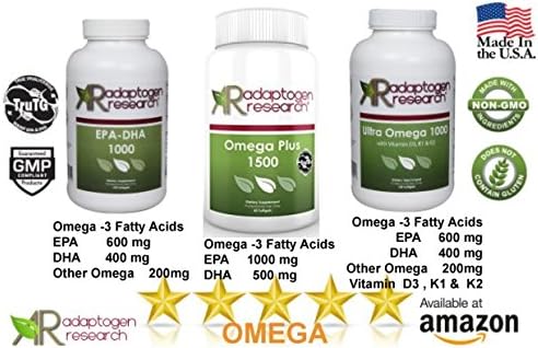 Ultra Omega 1000 with Vitamin D3, K1, K2 K2 | 1000mg of 3 Fatty 120 Softgels