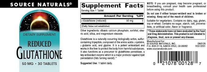 Source Naturals Glutathione, Supplement For Liver 50mg - 30 Tablets