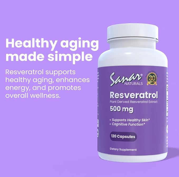 Resveratrol Supplement 500 mg – Supports Healthy Aging, Cognitive Function, and Heart Health - Plant Based Trans Resveratrol - Vegan, Non-GMO, 120 Capsules