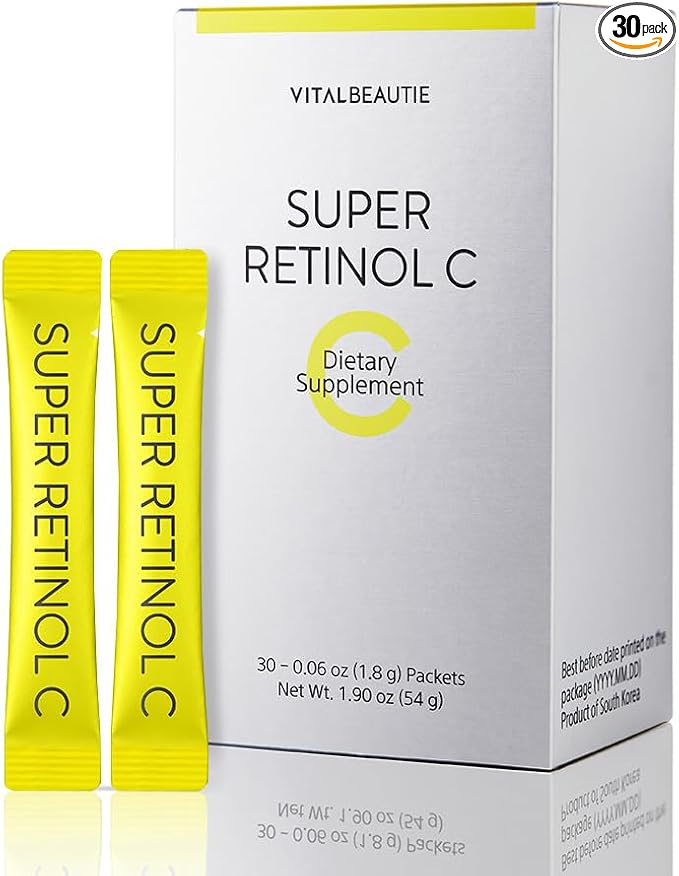 Super Retinol C (Powder, Skincare Supplement) - Vitamin A, C, D, E, Pantothenic Acid, Zinc, L-Cysteine for Skin Radiance and Tone Vegan Authorized AMOREPACIFIC - 30 Packets