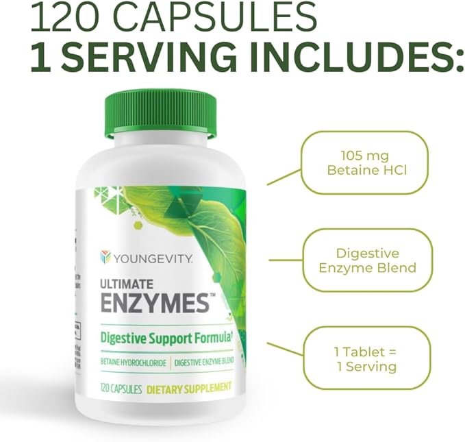Youngevity Ultimate Enzymes® 10X, Papain 6M, Pepsin 1:3000 (120 (120 Capsules 4 pack)