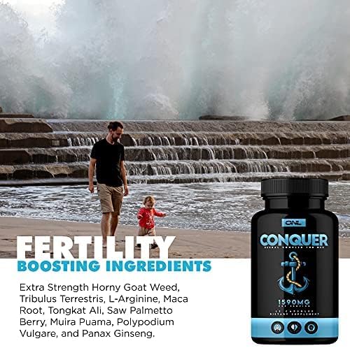 Conquer Mens Fertility Supplement - Testosterone Booster for Men w/ Maca Root, Horny Goat Weed & Tribulus Terrestris - Male Fertility Supplement - Libido Booster for Men - Male Enhancement Pills -60Ct