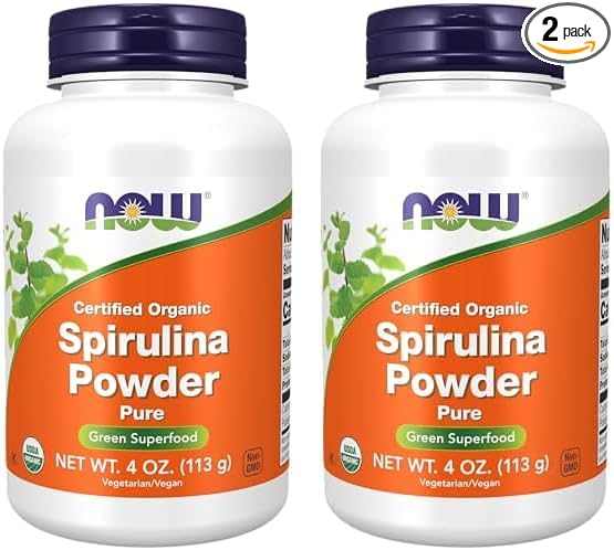 NOW Supplements, Certified Organic, Spirulina Powder, B-12 with 4-Ounce (Pack 2)