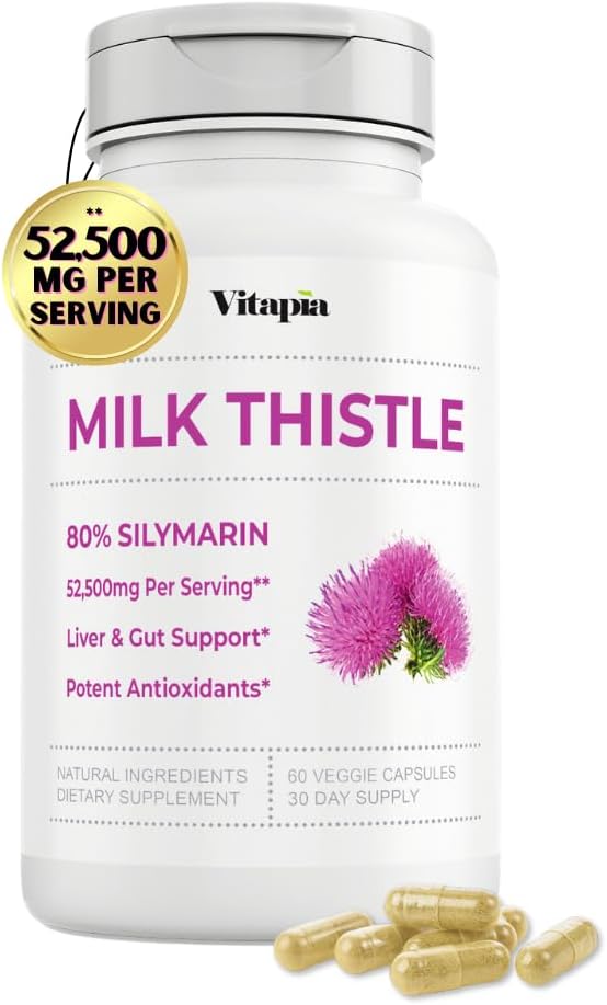 Organic Milk Thistle Supplement 70:1 Extract, 80% Silymarin, 60 Vegan