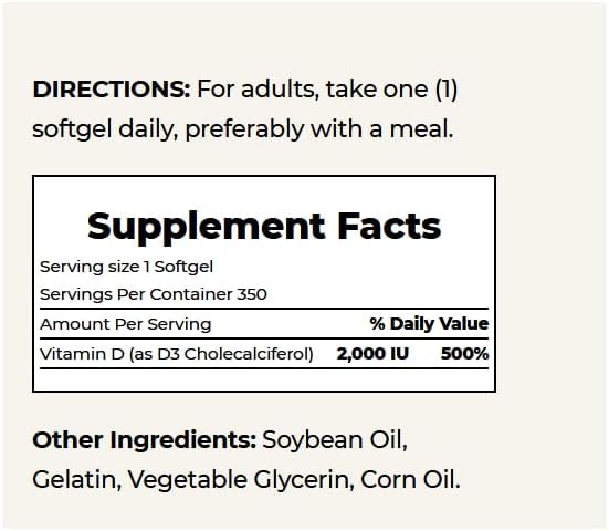 Nature's Bounty Vitamin D, Immune Support, 2000 IU, 50 mcg, 350 Ct