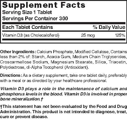 Nature's Blend Vitamin D3 1000 IU 300 Tablets