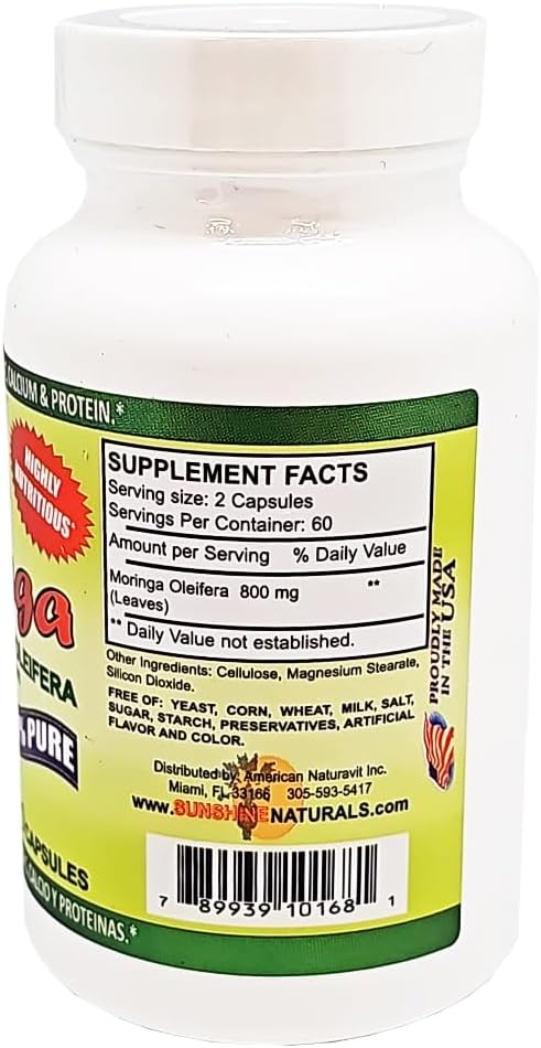 Moringa Dietary Supplement. 100% Pure Organic 120 Capsules. 3