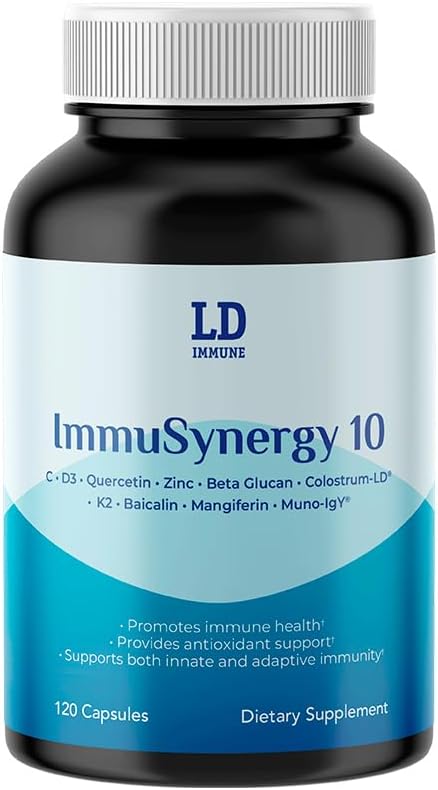 Colostrum-LD ImmuSynergy 10 Capsules - 120 Count-Immune Fortifying Ingredients - Vitamin C, D3, Zinc, Beta Glucan, Quercetin