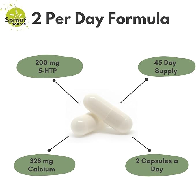 5-HTP Supplement 200mg Capsules (5-Hydroxytryptophan) 90 Count