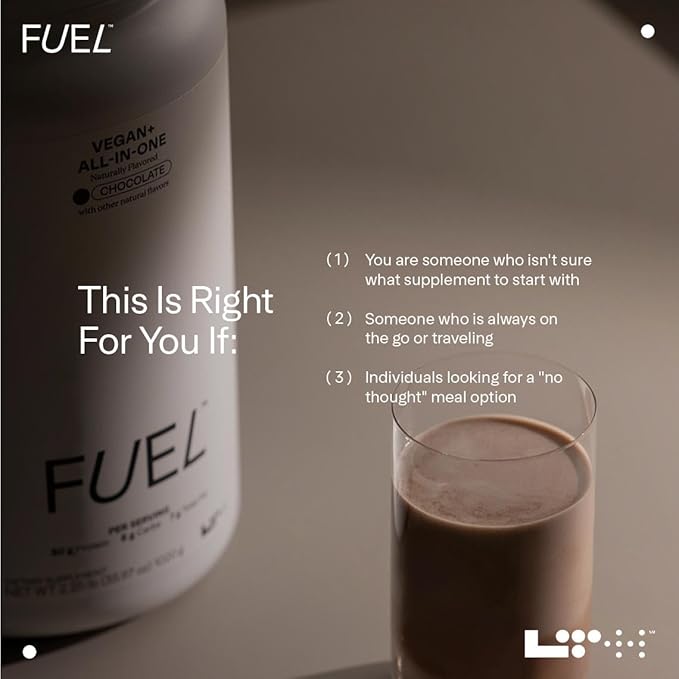 Fuel Vegan & All-in-One - Trusted by Life Time Fitness Members - 30g Protein - Plant-Based Protein Meal Replacement - Vitamins, Minerals, Digestive Enzymes & Probiotics - Chocolate, 20 Servings