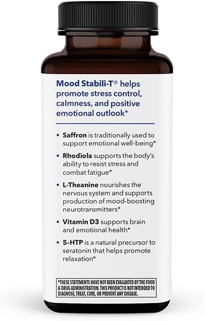 LifeSeasons Mood Stabili-T - Emotional Support - Stabilizes & Balances Mood - Evokes Calmness Relaxation & Happiness - Stress Relief + Relax Mind - Rhodiola, Ginkgo Biloba & Vitamin D3-60 Capsules
