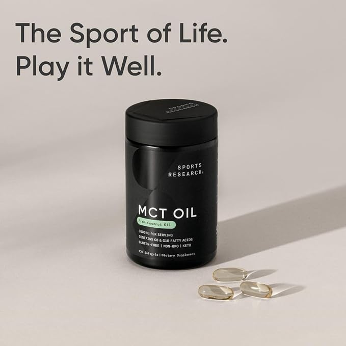 Sports Research Keto MCT Oil Capsules derived from Coconut Oil | Keto Fuel for The Brain & Body | Derived from Non-GMO Coconuts (120 Soft gels)
