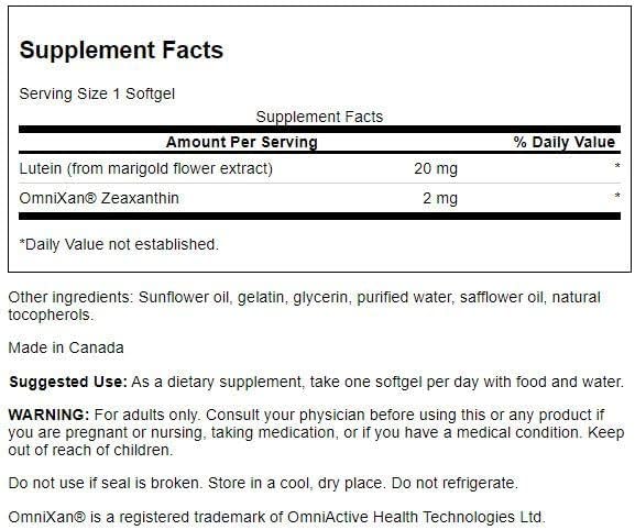 Swanson Synergistic Eye Health 60 Softgels 20 mg 2 mg (2 Pack)