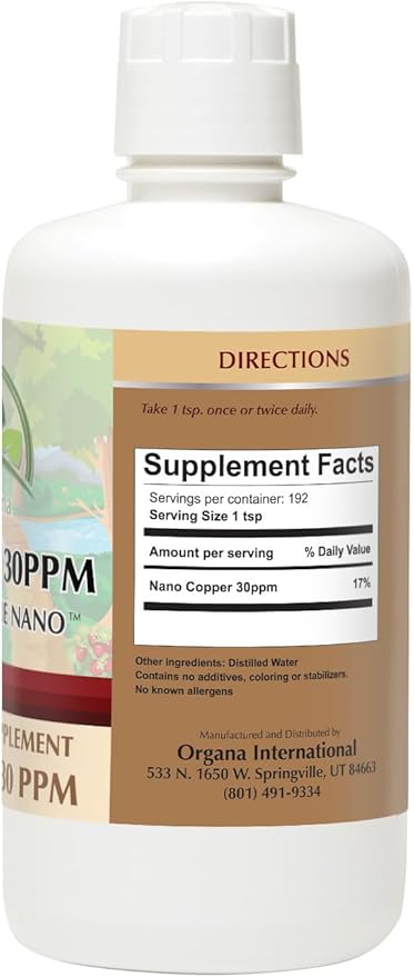 Organa Pure Crystalline Liquid Copper Supplement - 30 PPM - Colloidal Minerals