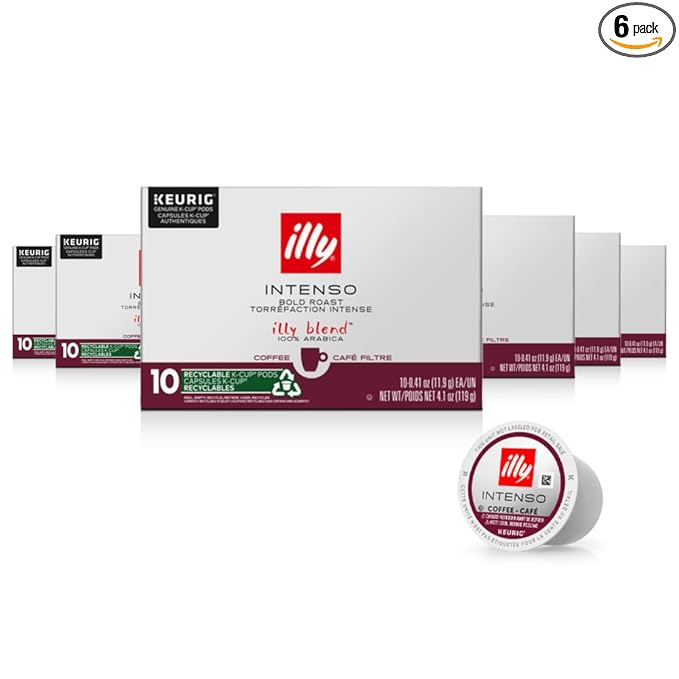 Illy Coffee K Cups - Coffee Pods For Keurig Coffee Maker – Intenso Dark Roast – Notes of Cocoa & Dried Fruit - Bold, Flavorful & Full-Bodied Flavor of Pods Coffee - No Preservatives – 10 Count, 6 Pack