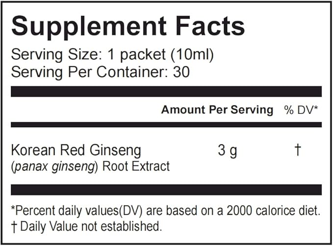 Korean Red Panax Ginseng Extract Liquid 3000 mg, 100% Pure 10 ml 30 Packets