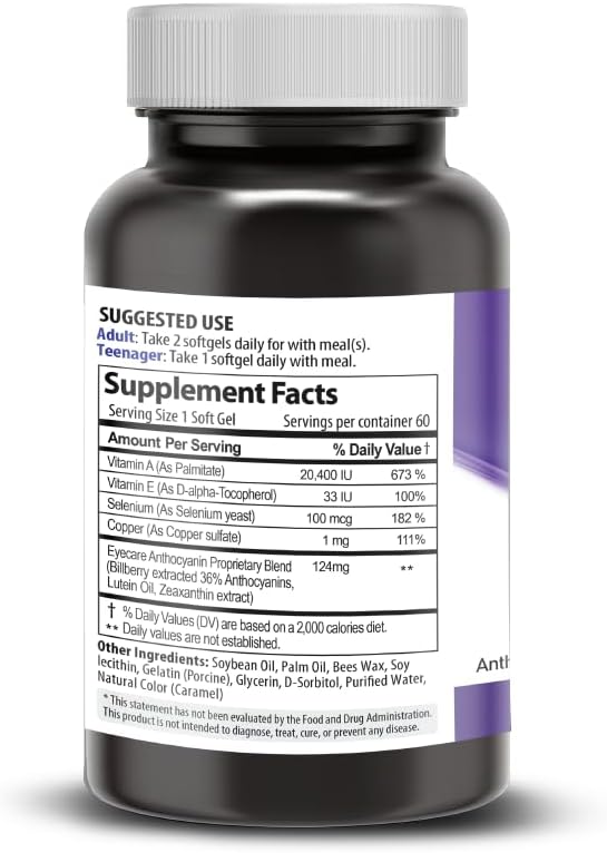 EyeCare Anthocyanins 100 60 Softgels 1 Bottle 2 Months (60 Count)