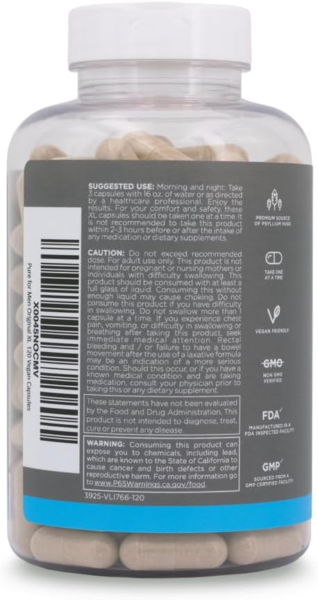 Pure for Men Stay Ready Fiber Extra Strength Supplement | Digestive Regularity | Bowel Movement & Gut Health Support | Vegan Cleanliness | Proprietary Formula | 120 Vegan XL Capsules