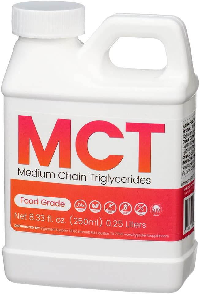 MCT Oil - 250mL (8.33 Oz.) Sustainable Palm Derived - USP Food Grade - Non GMO - Halal - for Sports Nutrition, Keto or Paleo Diet, Clean Energy, Extracts