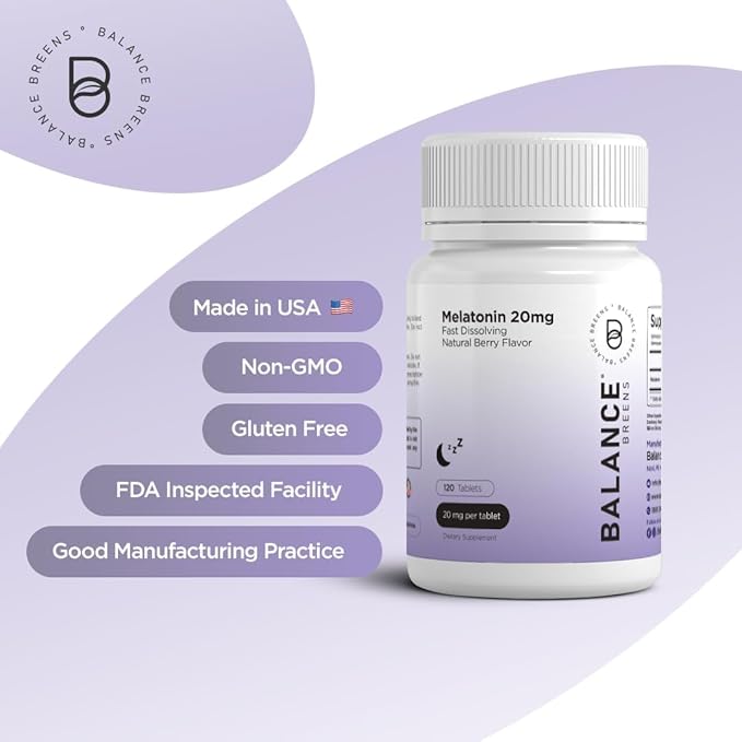 Melatonin 20mg, 100% Drug Free, Fast-Dissolve 120 Tablets