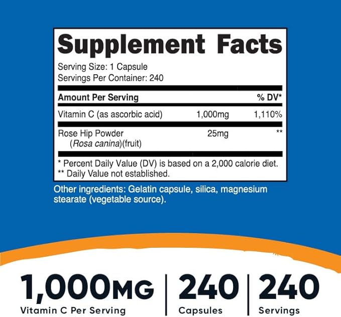Nutricost Vitamin C with Rose Hips 1025mg, 240 240 Capsules (2 Bottles)