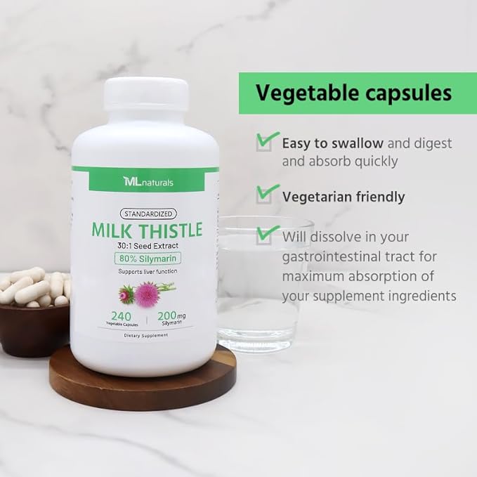 Standardized Milk Thistle 30:1 Seed Extract, 7500 mg 80% Silymarin 200 mg 240 Vegetable