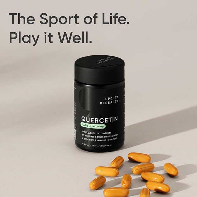 Sports Research Quercetin with Coconut MCT Oil & Sunflower Lecithin for Better Absorption - Supports Antioxidant Activity & Immune Health – Gluten Free & Non-GMO Verified - 30 Liquid Softgels