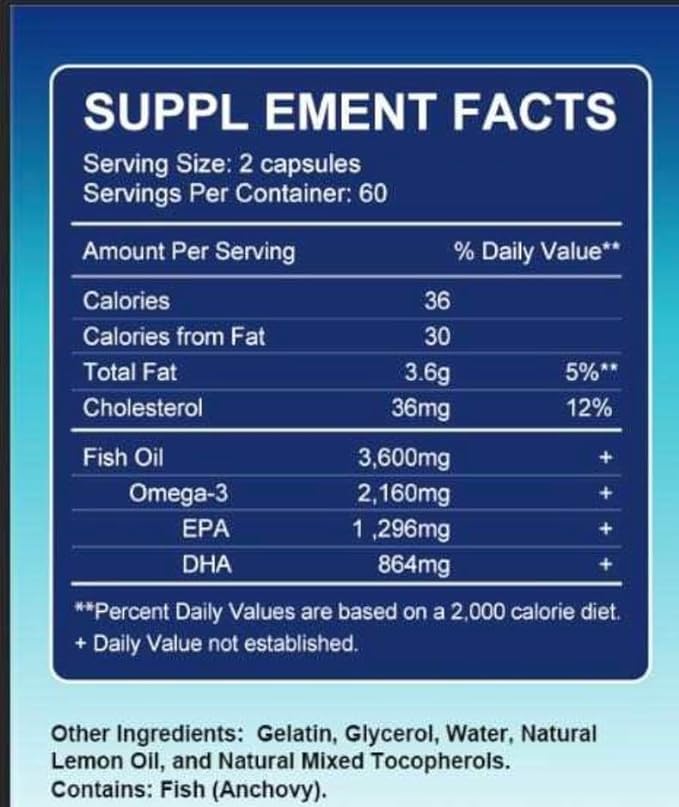 Triple Strength Omega-3 2160mg + EPA 1296mg + 864mg + 120 Softgels, 60 Day