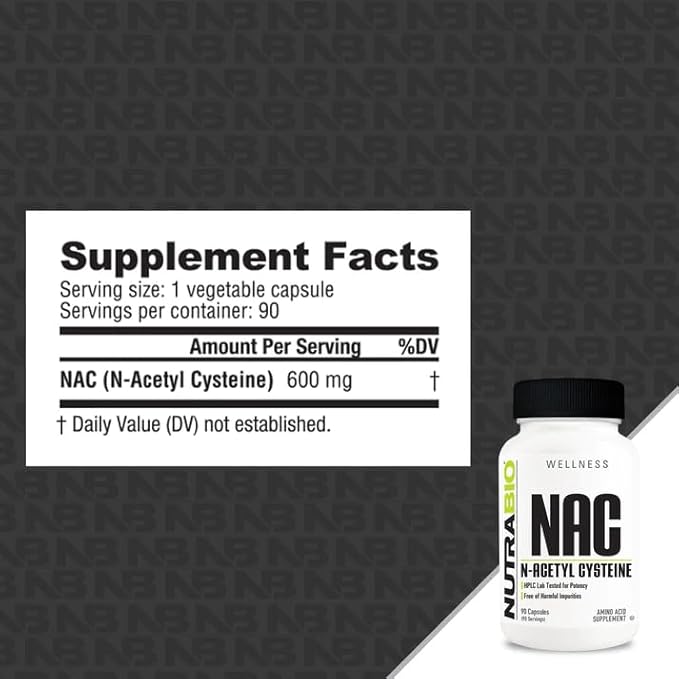 NutraBio N-Acetyl Cysteine Supplement (NAC) 90 Capsules, 600mg Each