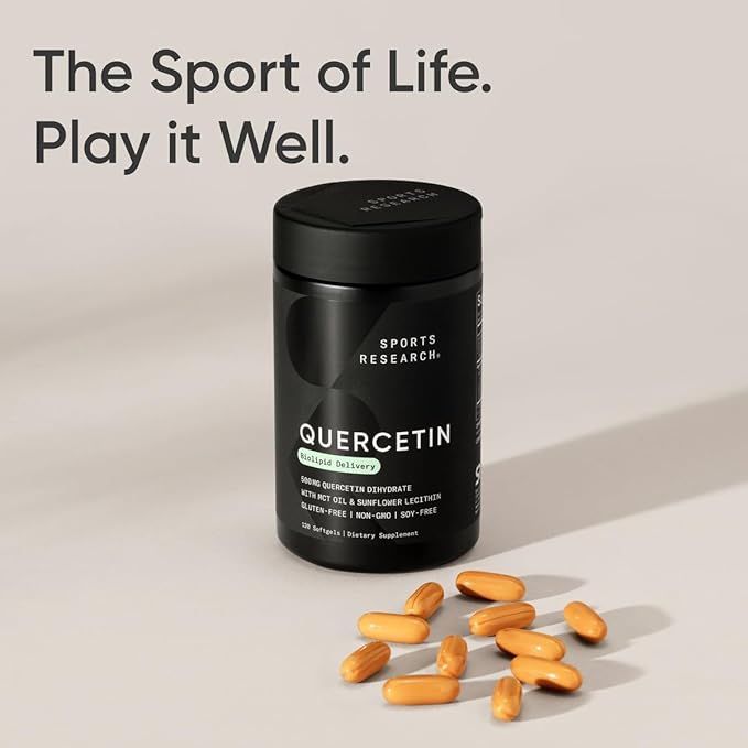 Sports Research Quercetin with Coconut MCT Oil & Sunflower Lecithin for Better Absorption - Supports Antioxidant Activity & Immune Health – Gluten Free & Non-GMO Verified - 120 Liquid Softgels