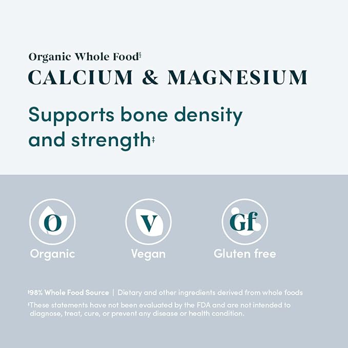 Amazon Elements Organic Whole Food Calcium & Magnesium, 90 Tablets (Pack of 4)
