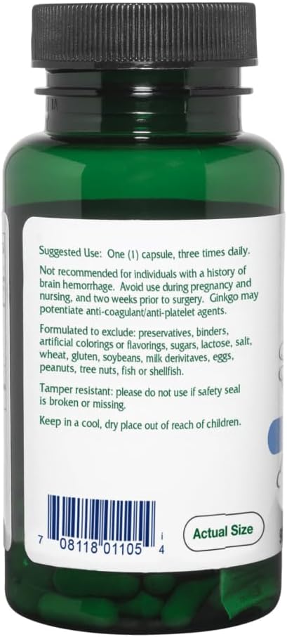 Vitanica Ginkgo Biloba Extract Supports Circulation 24% Flavone 6% Terpene 90 Capsules