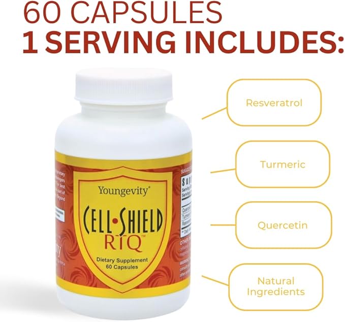 Youngevity Cell Shield RTQ™ - Turmeric Curcumin (95% Circuminoids), Quercetin, Japanese Knotweed - Highly Bioavailable Antioxidant Blend - 60 Capsules