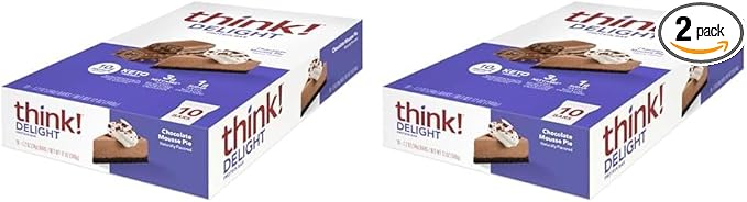 think! Delight, Keto Protein Bars, Healthy Low Carb, Gluten Free Snack - Chocolate Mousse Pie, 10 Count (Packaging May Vary) (Pack of 2)