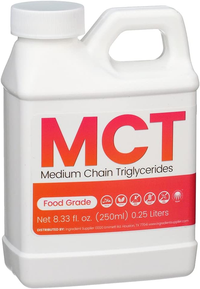 MCT Oil - 250mL (8.33 Oz.) Sustainable Palm Derived - USP Food Grade - Non GMO - Halal - for Sports Nutrition, Keto or Paleo Diet, Clean Energy, Extracts