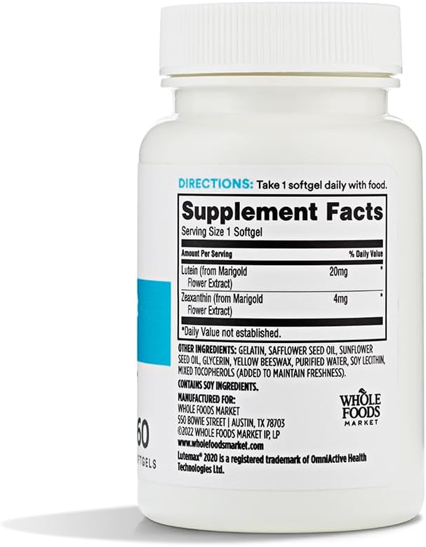 Whole Foods Market, Lutein 20mg Zeaxanthin, 60 Count