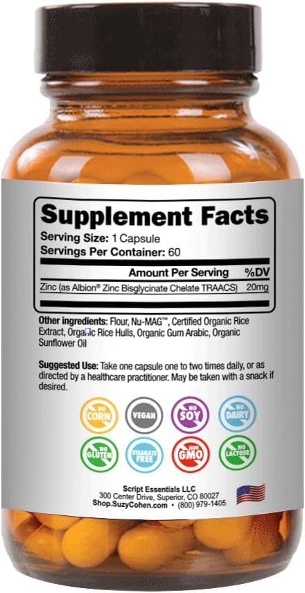 Suzy Cohen Chelated Zinc Supplements 60 Capsules