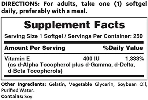 Vitamin World Natural Vitamin E 400IU 250 Softgels,