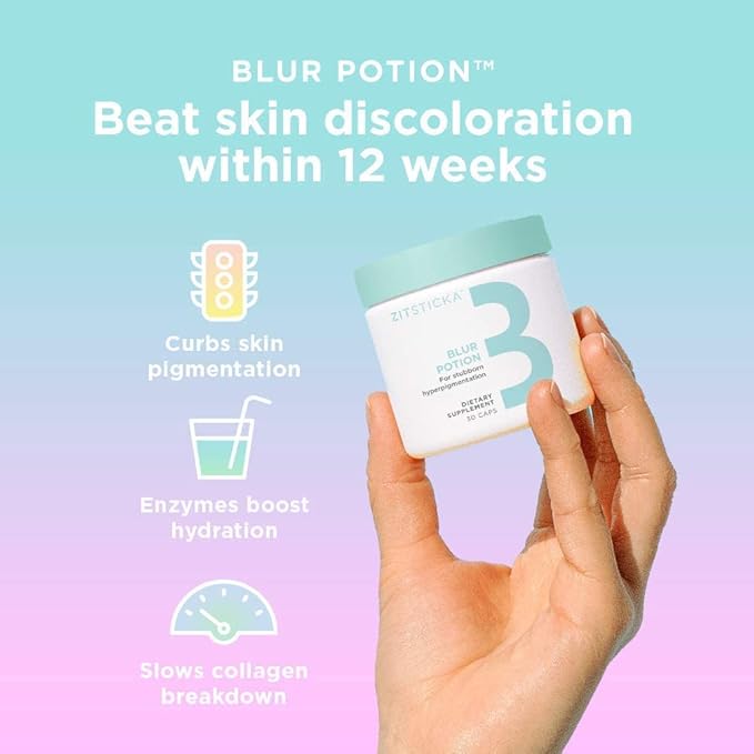 ZitSticka Vitamin Acne Supplement for Cystic Acne w/ 30 Natural Caps for Women and Men, Supplements for Hormonal Support, Skin Clarity, Dark Spots - Dermatologist Tested (Blur Potion™)